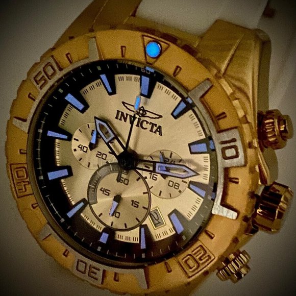 NEW Invicta Aviator 49MM Gold Dial Quartz Silicone Strap Watch - Picture 5 of 12